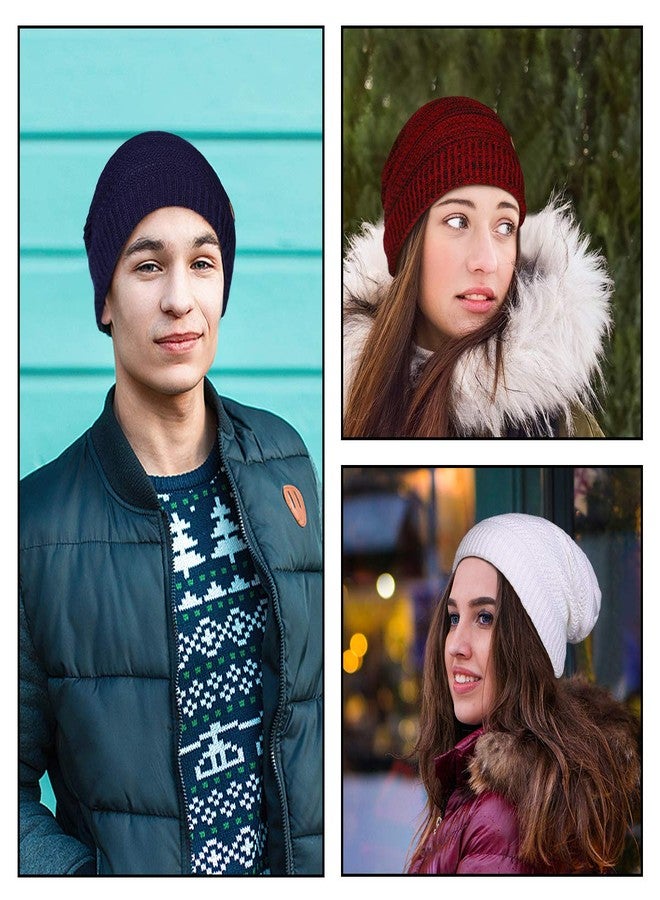 OMECHY Beanie for Men Women Thick Warm Fluffy Lined Knit Winter Hat Slouch Chunky Stretch Plain Cuff Toboggan Cap White - Image 5
